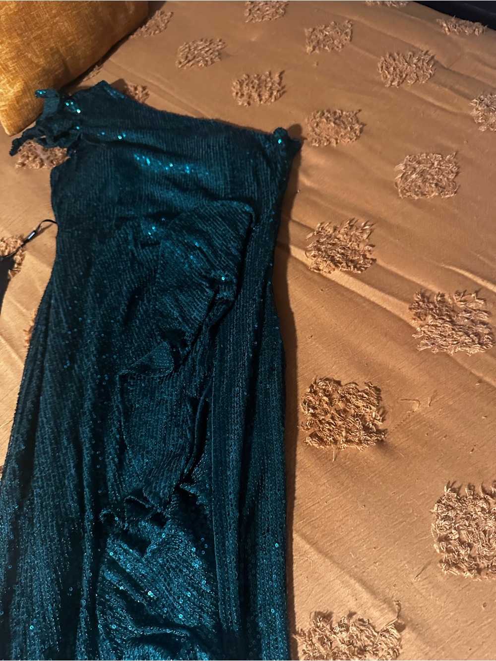 Teal Sequin One-Shoulder Dress